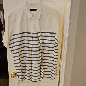 Ralph Lauren Men's White and Navy Striped Shirt